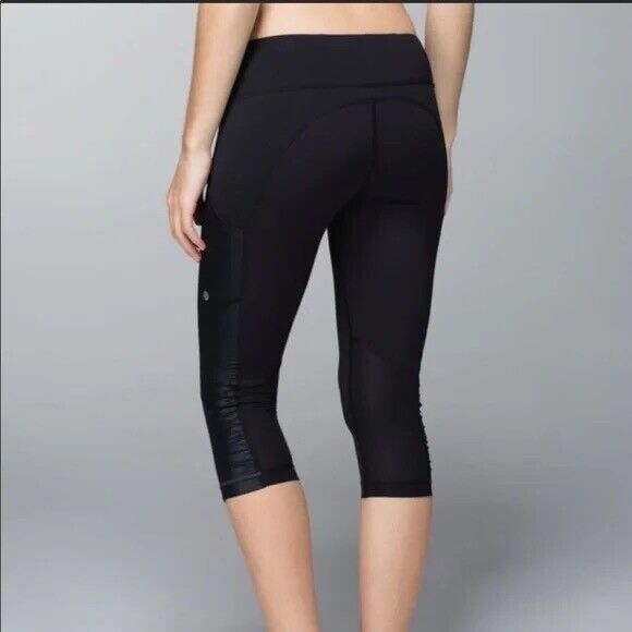 Lululemon Womens Cut The Crop Legging Size 6 Black Capri Cropped Pockets Yoga - Picture 3 of 10
